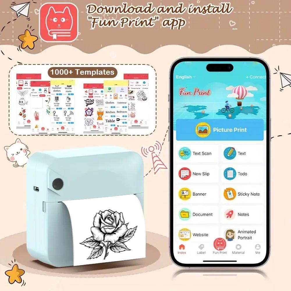 Mini Portable Wireless Thermal Printer, Thermal Label Printer, Handheld Sticker Maker for DIY Learning Notes & Images, Compact Design for Easy Carrying