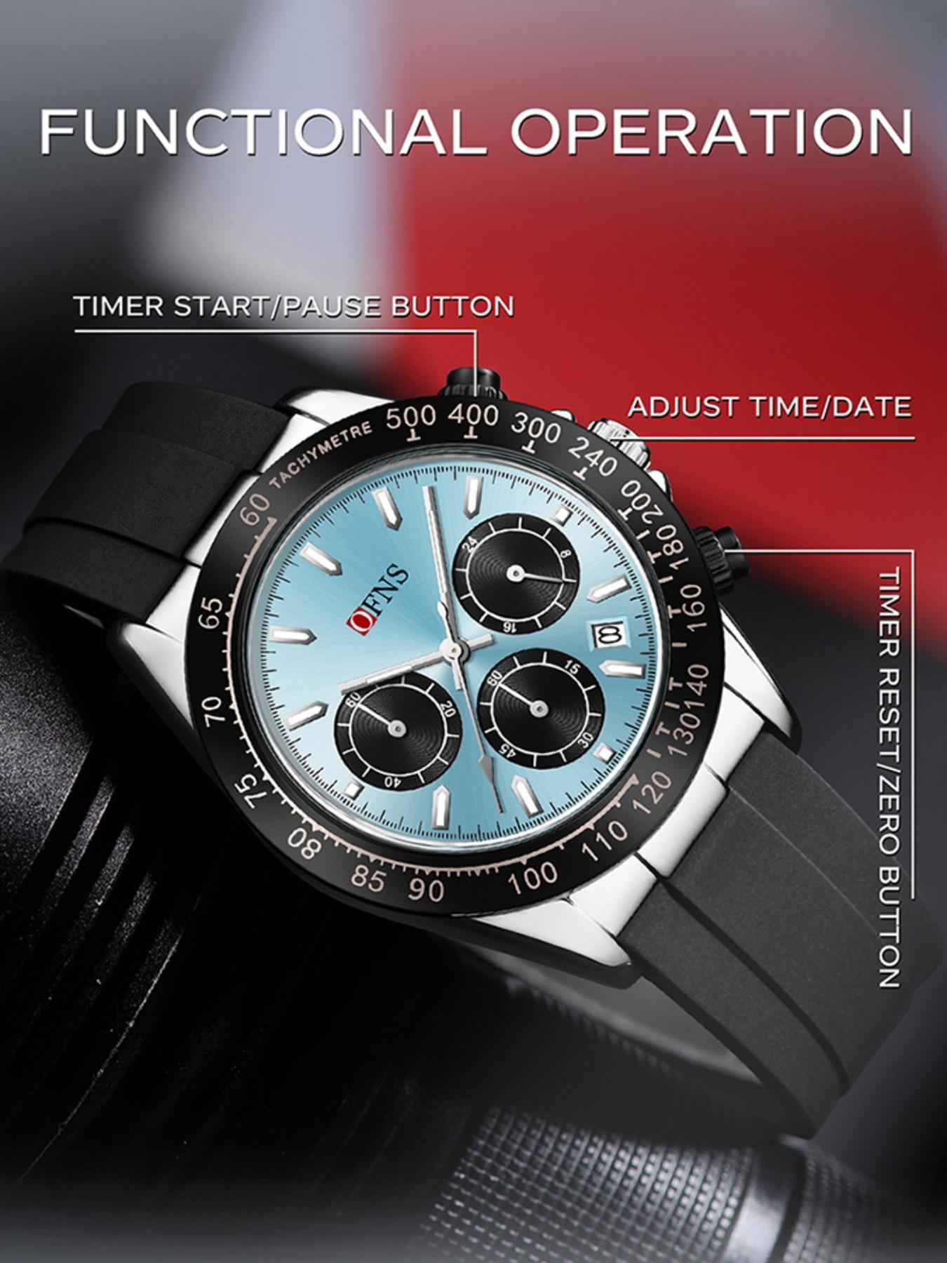 OFNS Quartz Watch, Waterproof Sport Three Eyes Six Hands Calendar, Men's Business Casual Night Light Fashion, Unisex Round Analog Face