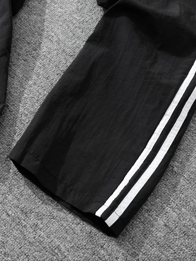 Men's Fashion Drawstring Straight Leg Pants, Side Stripe Design, Velvet Fabric, Casual Sportswear for All Seasons, Outdoor Leisure, Athleisure Style Bottoms