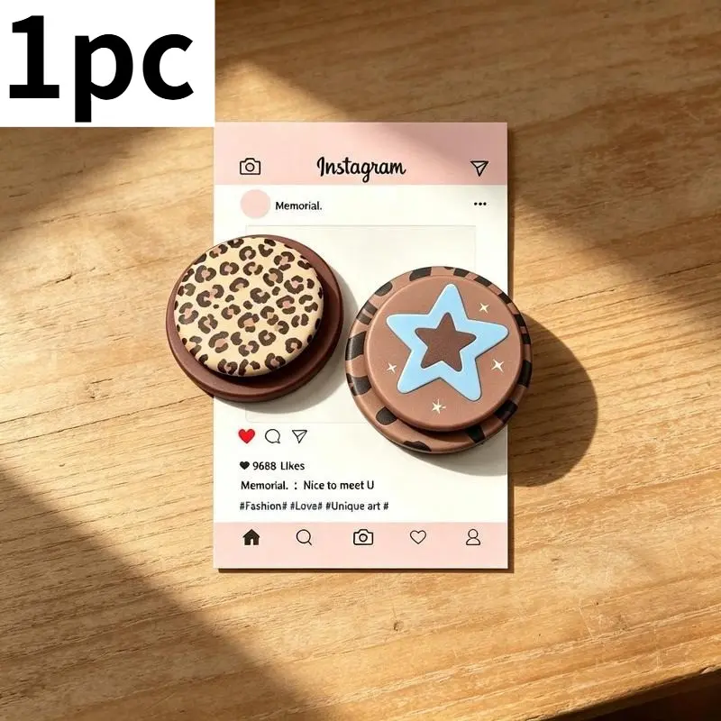 Retro leopard print airbag phone holder, two options available: solid color leopard print and blue star leopard print. Retractable magnetic phone holder, portable desktop phone support for watching videos. Cell Phone Holder