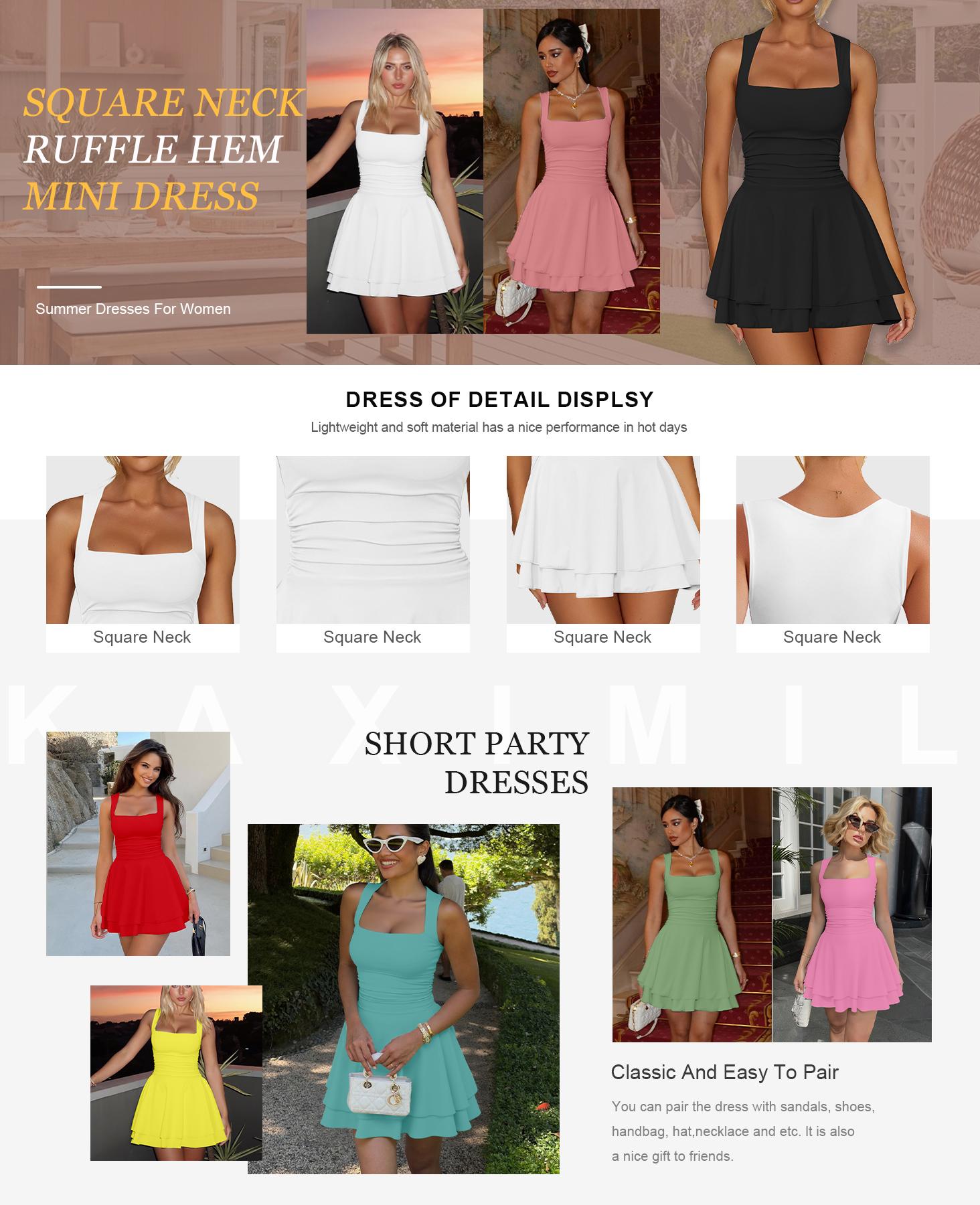 Kaximil Spring Break Graduation Mini Dress Snatched Athletic Fabric Sleeveless Square Neck Ruffle Dress Romantic Spring Date Night Bodycon Dress Stretchy Easter & Wedding Guest Party Outfits SpringStatements Kaximil Spring Break Graduation Mini Dress Snatched Athletic Fabric Sleeveless Square Neck Ruffle Dress Romantic Spring Date Night Bodycon Dress Stretchy Easter & Wedding Guest Party Outfits SpringStatements