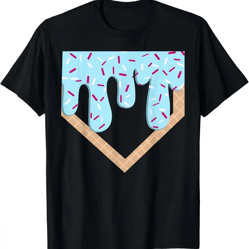 Men's Ice Cream Cone Graphic T-Shirt, 100% Cotton, Fun Summer Sprinkles Drip Design, Casual Streetwear Gift For Him