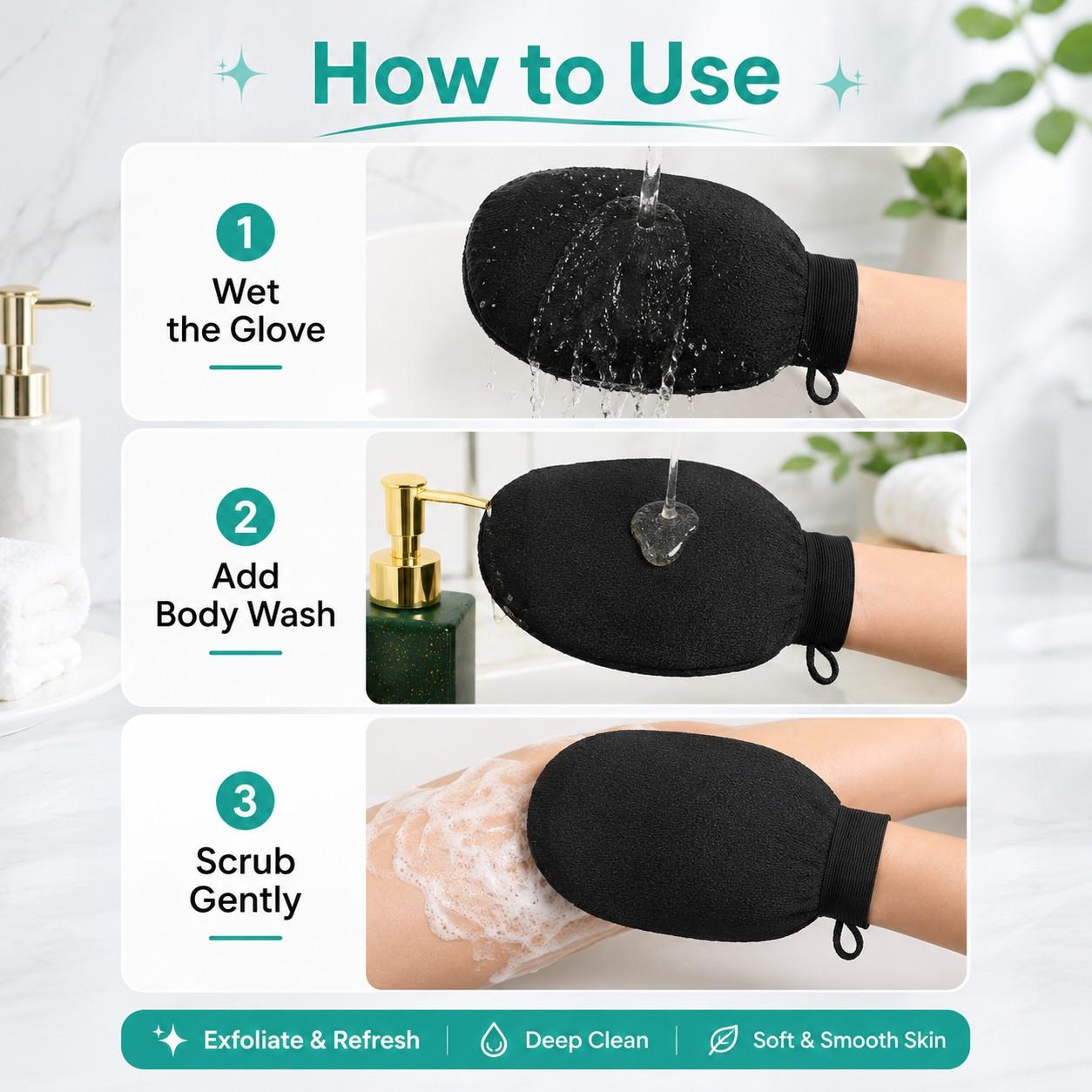 Double-Sided Exfoliating Bath Gloves, Thickened Cleaning Shower Gloves, Back Scrubber for Home Use, Pair of Bath Accessories, Body Exfoliating