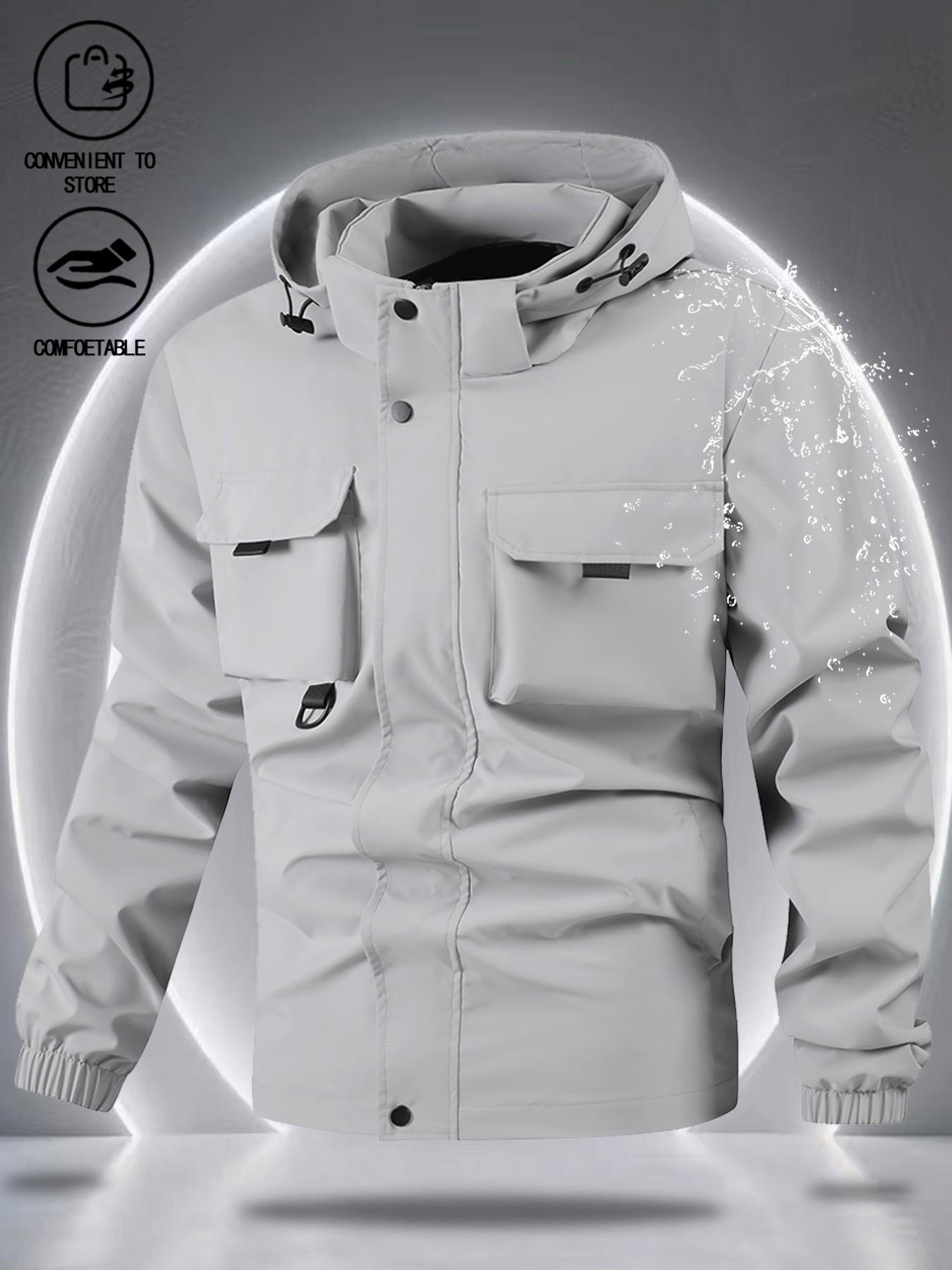 Men's Functional Workwear Jacket, Multi-Pocket Hooded Coat, Waterproof Durable, Outdoor Adventure, Hiking Camping, Fall Winter