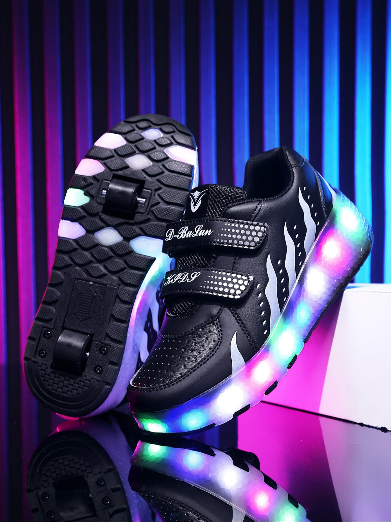 Boys Girls Fashion Breathable Dual-Wheel Skates with LED Lights, Outdoor Sports and Ice Skating, Ideal Gift for Kids and Teens, All Seasons, Double Wheel Design, LED Light Feature, Rubber Sole, Roller Skate Shoes, Shoes with Wheels