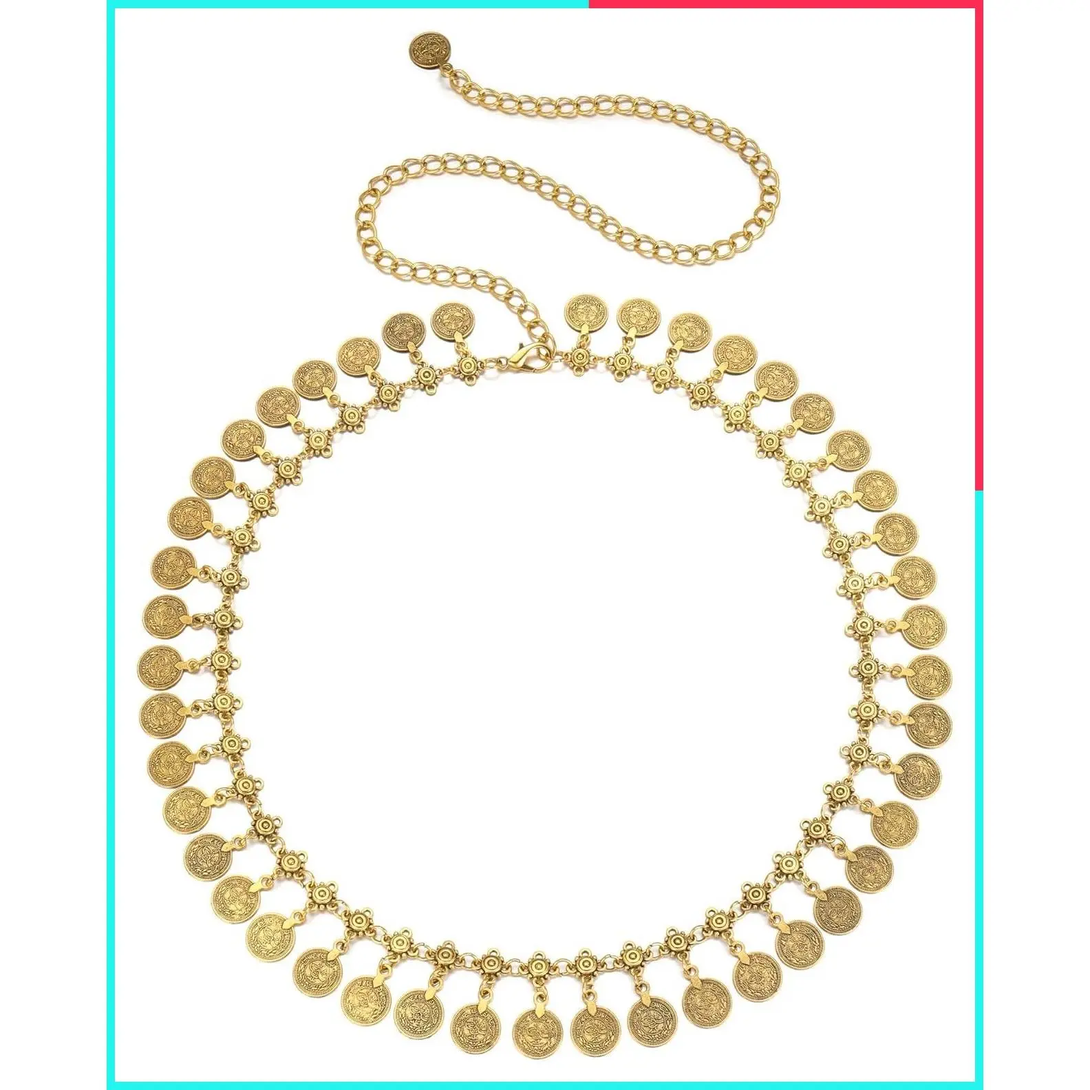 Metal Chain Coin Tassel Belt for Women - Boho Adjustable Belly Dance Waist Chain with Coin Pendant, Gold/Silver Concho Belts for Dresses, Skirts, Jeans