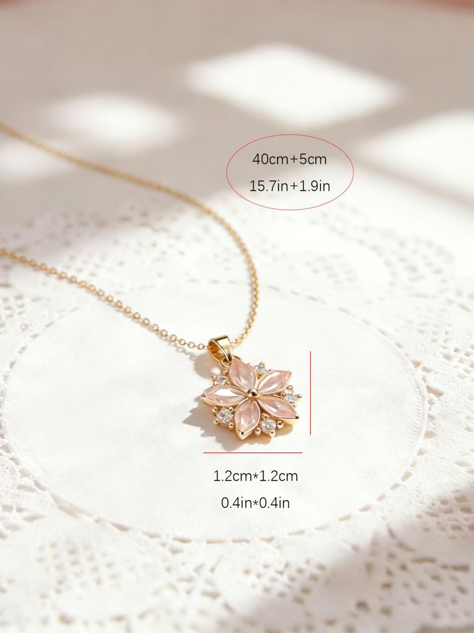 Women's Titanium Steel Necklace, Elegant Heart Pattern, Sweet Cherry Blossom Clavicle Chain, Fade-Resistant, All Seasons