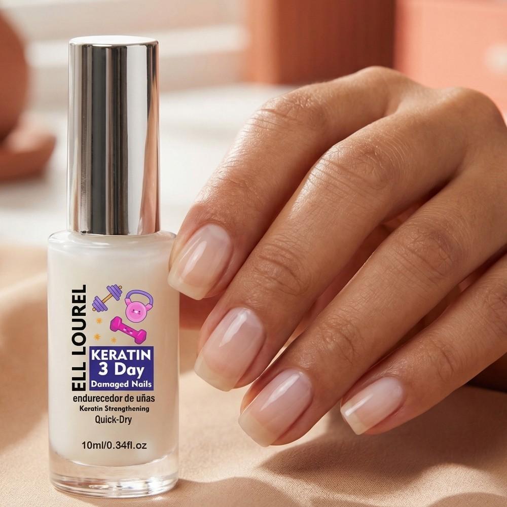 ELL LOUREL Keratin 3 Day Damaged Nails Strengthener, 10ml Quick-Dry Keratin Infused Nail Hardener & Nourishment Treatment for Weak, Brittle & Damaged Nails, Promotes 3-Day Effective Nail Strengthening, Prevents Breakage & Damage and Peeling Nails