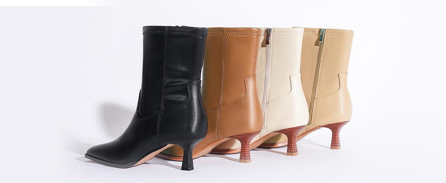 Coutgo Womens Pointed Toe Ankle Boots Stacked Kitten Low Heel Side Zipper Fall Booties Shoes
