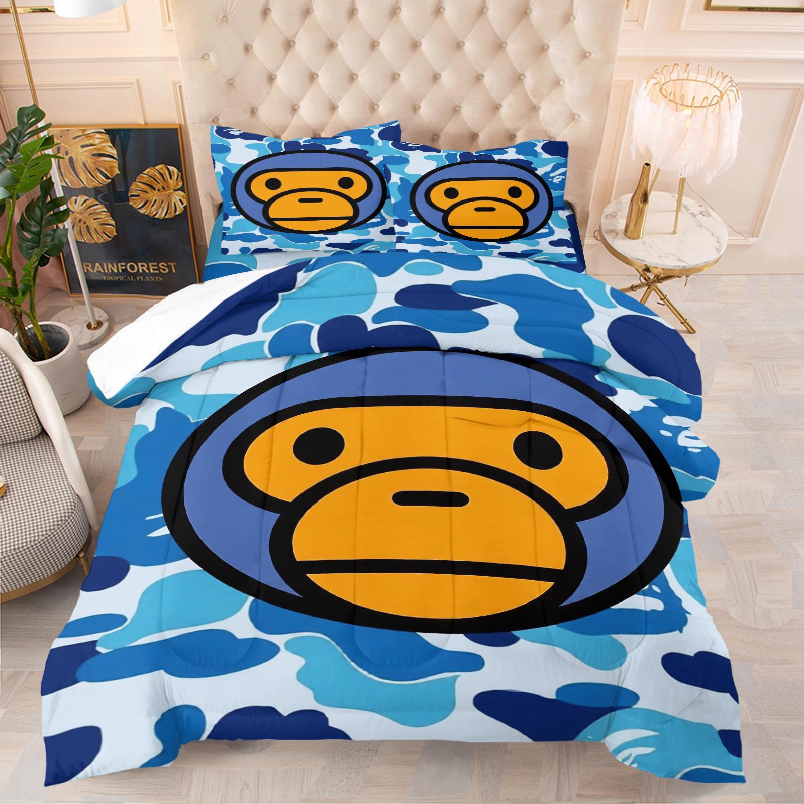 APBE Black White Ape Head Camo Comforter Set, 1 Comforter & 1-2 Coreless Pillowcases, ABC Camo & Ape Head Design, Comfortable Warm Bedding, Minimalist Trendy Industrial Bedroom Decor, Teens & Fans Gift