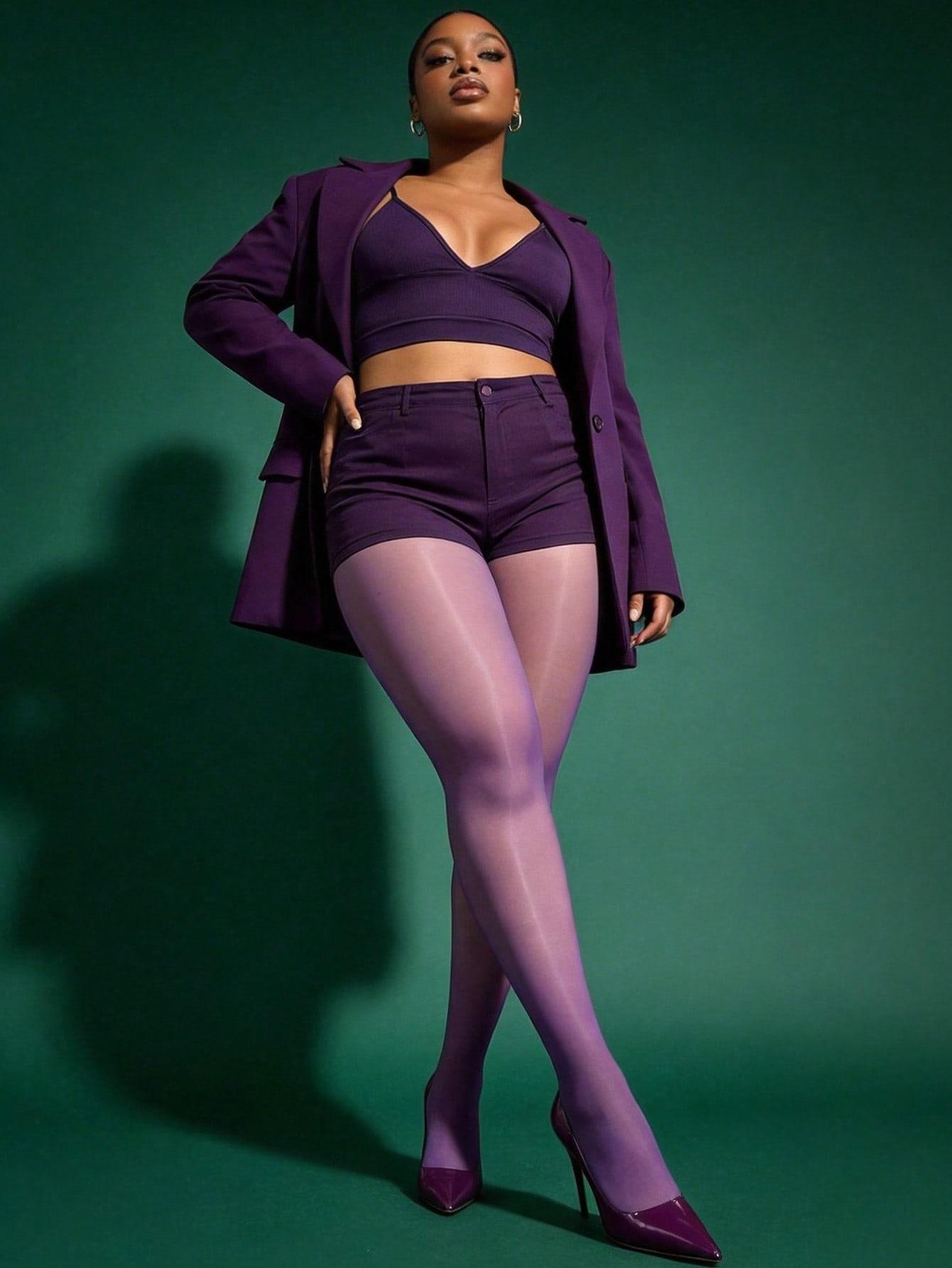 Sheer Plus Size Women's Deep Glossy Skinny Tights, High Elasticity Pantyhose, Nightclub Wear, DIY Customizable, Halloween, Christmas