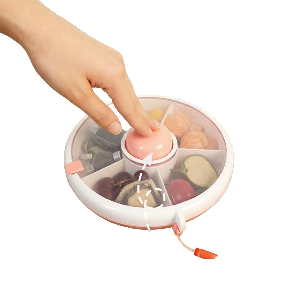 Portable Snack Rotating Fruit Tray, Snack Rotating Container with Lid, 5 Compartment Snack Storage Box, Convenient Food Organizer, Fruit Storage Containers