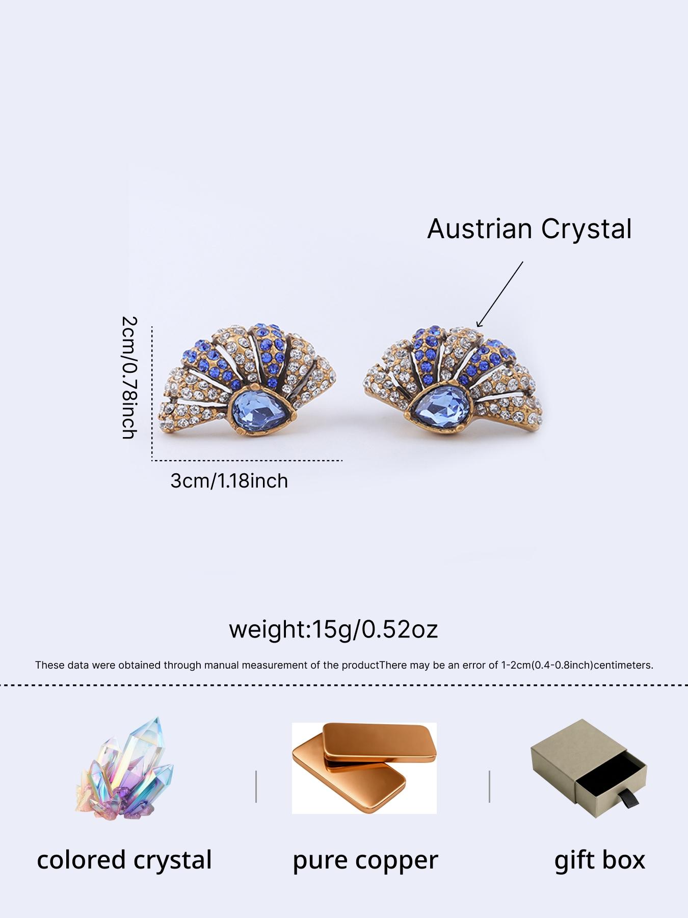 1 pair of retro luxury fan shaped diamond studded earrings, suitable for daily wear, vacation dates, and other occasions, and is also a surprising and exquisite small gift.