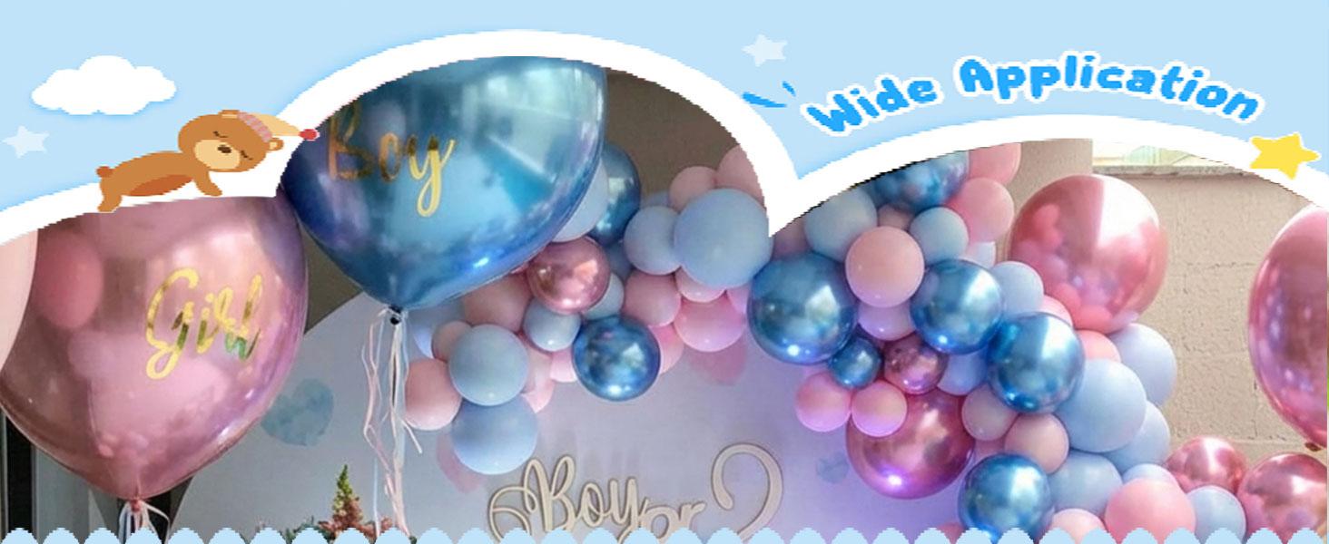 102-Piece Pink and Blue Balloon Arch Kit, Metallic & Confetti Latex Balloons in Different Sizes, 16ft Tape Strip & Dot Glue for Baby Shower, Birthday, New Year Decorations