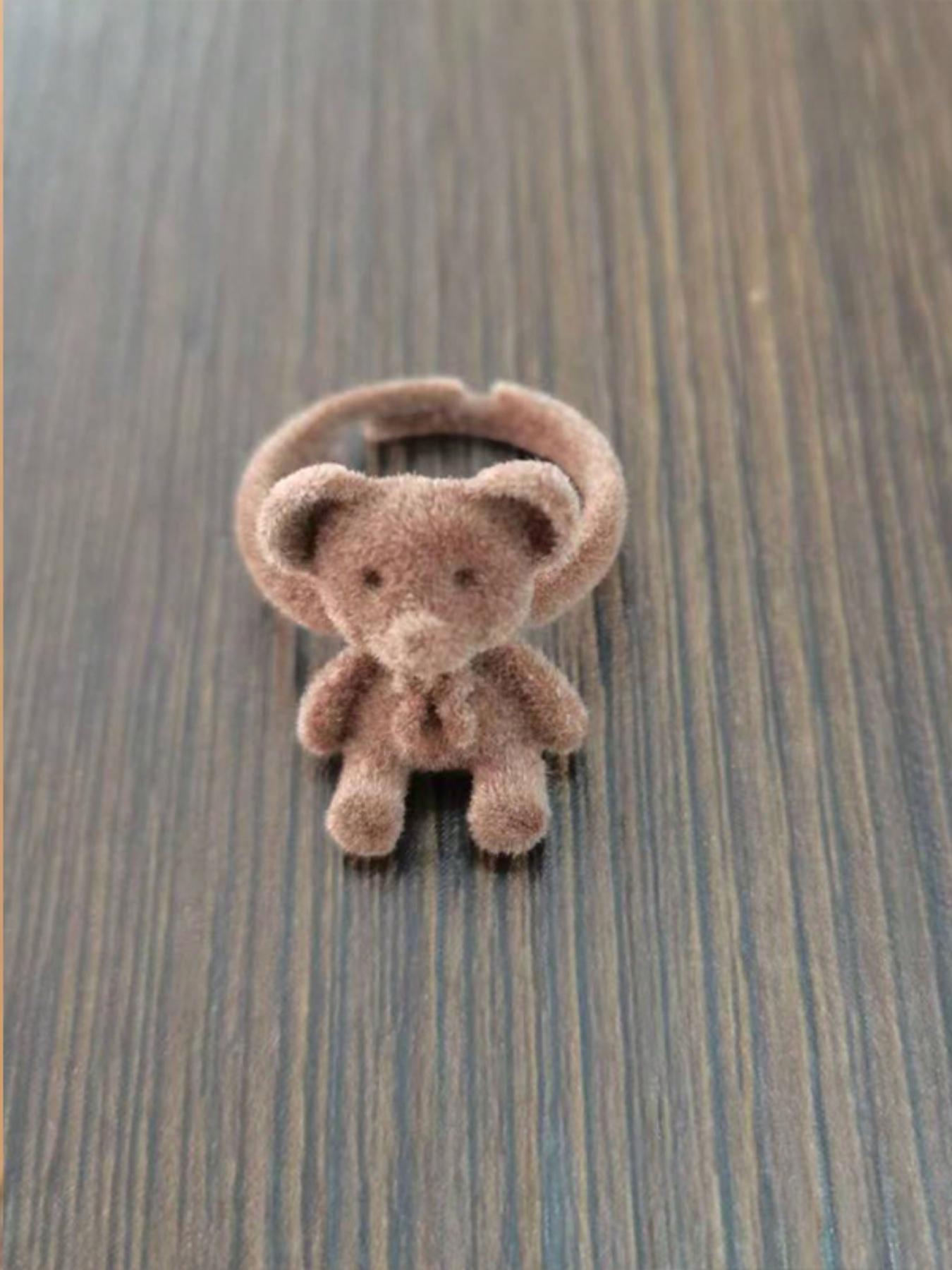 Cartoon Plush Bear Ring for Women, Adjustable Open Band, Cute Animal Pattern, Perfect Gift for Friends and Girlfriends, All Seasons