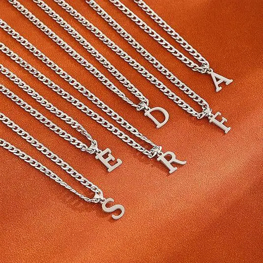 304L Stainless Steel Initial Necklace for Women Men, Minimalist A-Z Letter Pendant Necklaces Trendy Cuban Chain Name Initial Pendant Clavicle Chain Couple Necklaces Holiday Gift