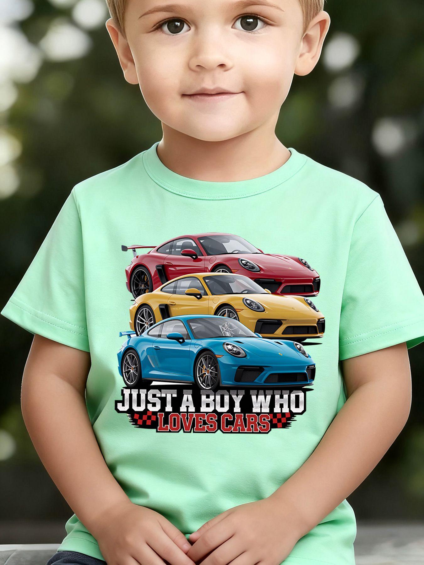 Boys' Summer Breathable & Comfortable "Sports Car" Cartoon Print (3-12Y) Casual Sports T-Shirt