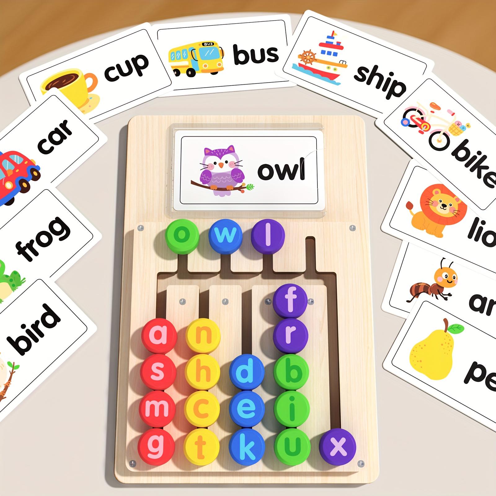 Letter Spelling Learning Board + 12 Double-Sided Word Cards (Total of 24 Words) |     Educational Toy for English Phonics Introduction