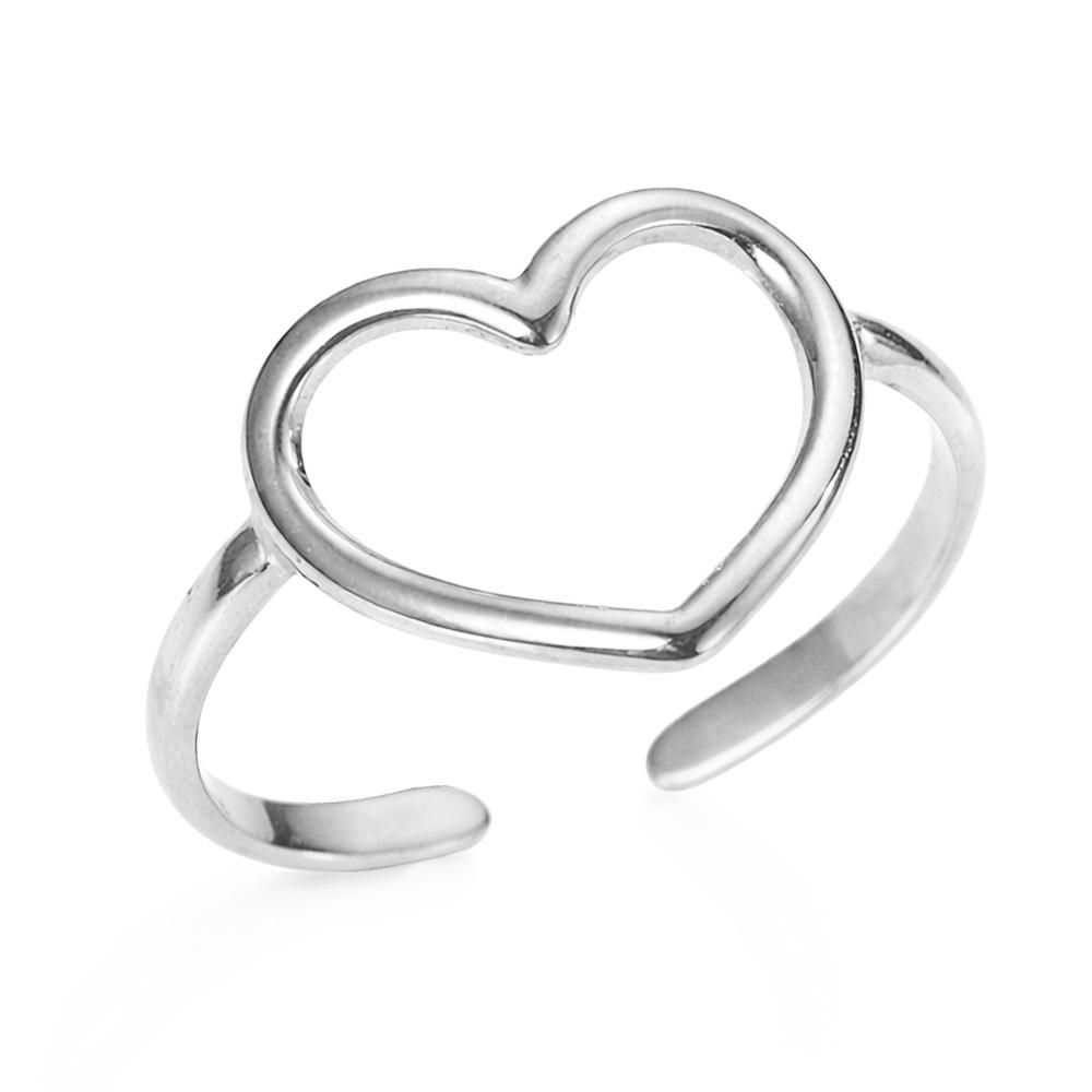 Fashionable stainless steel heart-shaped open ring, retro and popular geometric opening, adjustable titanium steel finger ring for ladies