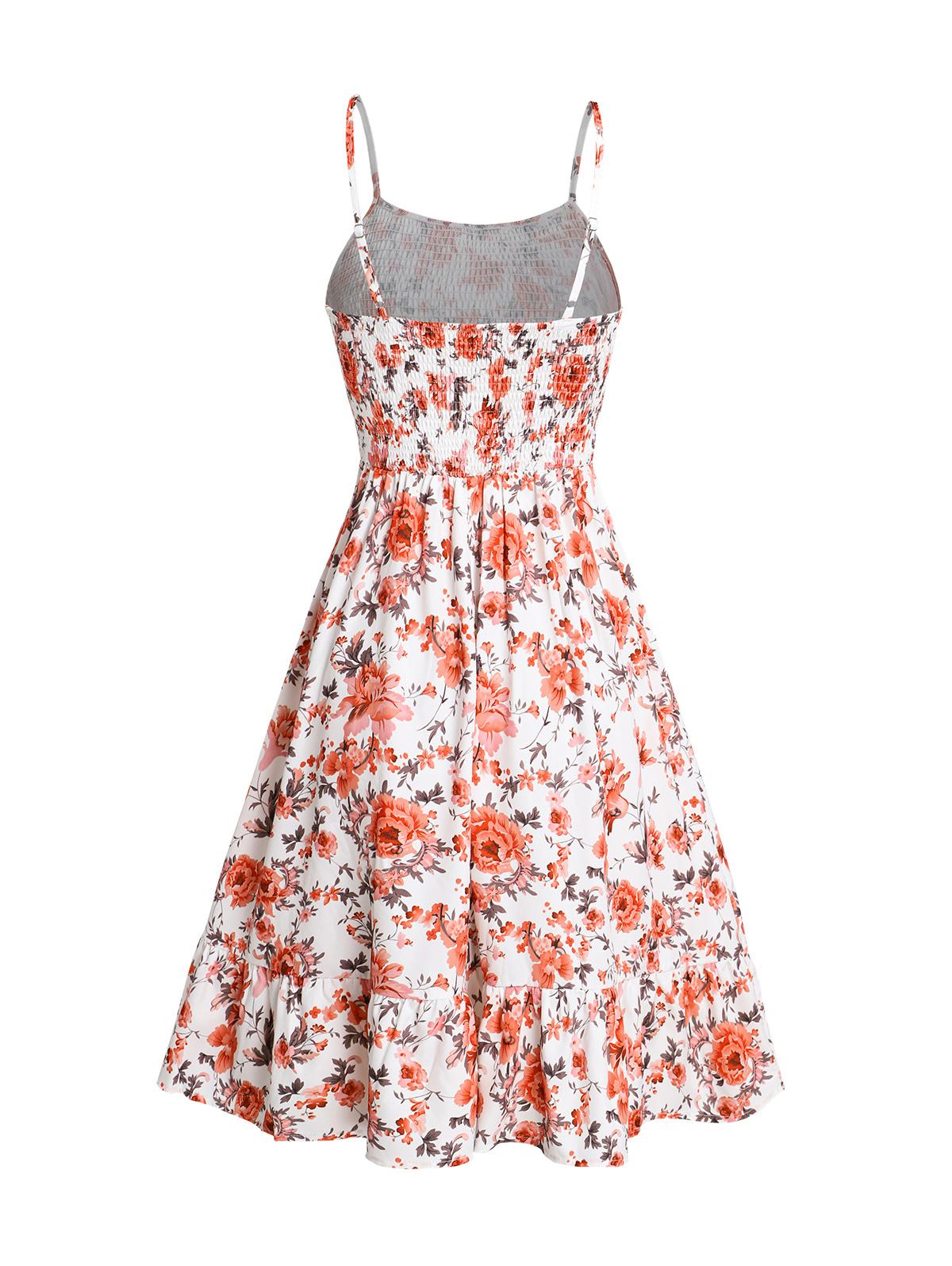 Women's Fashion Summer Dresses 2025 Floral Print Vacation Sundress Garden Party Dress Smock Back Ruffled Bowknot Mini Dress