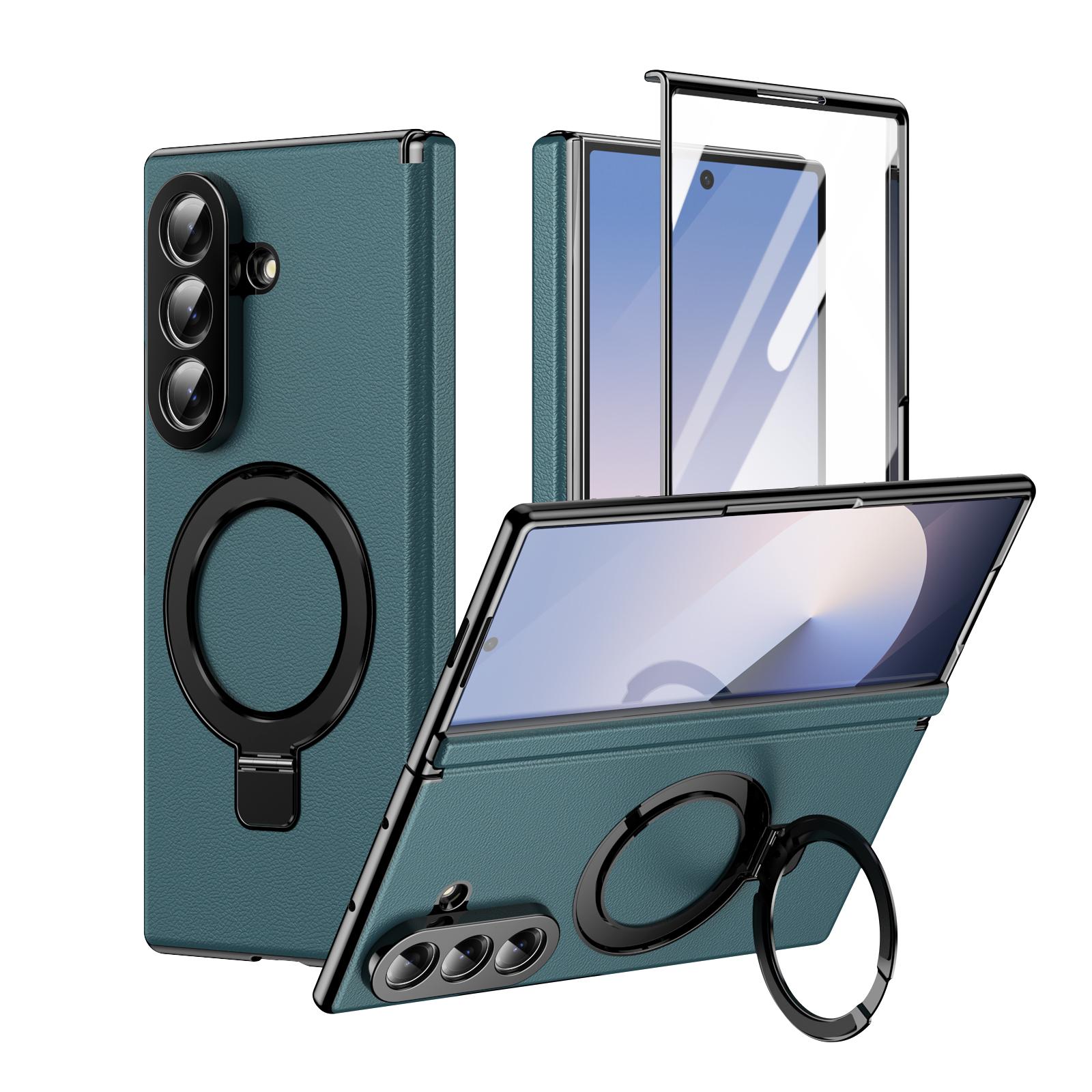 Light luxury electroplated phone case suitable for Samsung Galaxy Z Fold 7/6/5/4/3 with tempered glass film zfold 7 with bracket zfold 6 supporting wireless charging zfold 5 shell film integrated zfold 4 with hinge protection cover zfold 3 anti slip