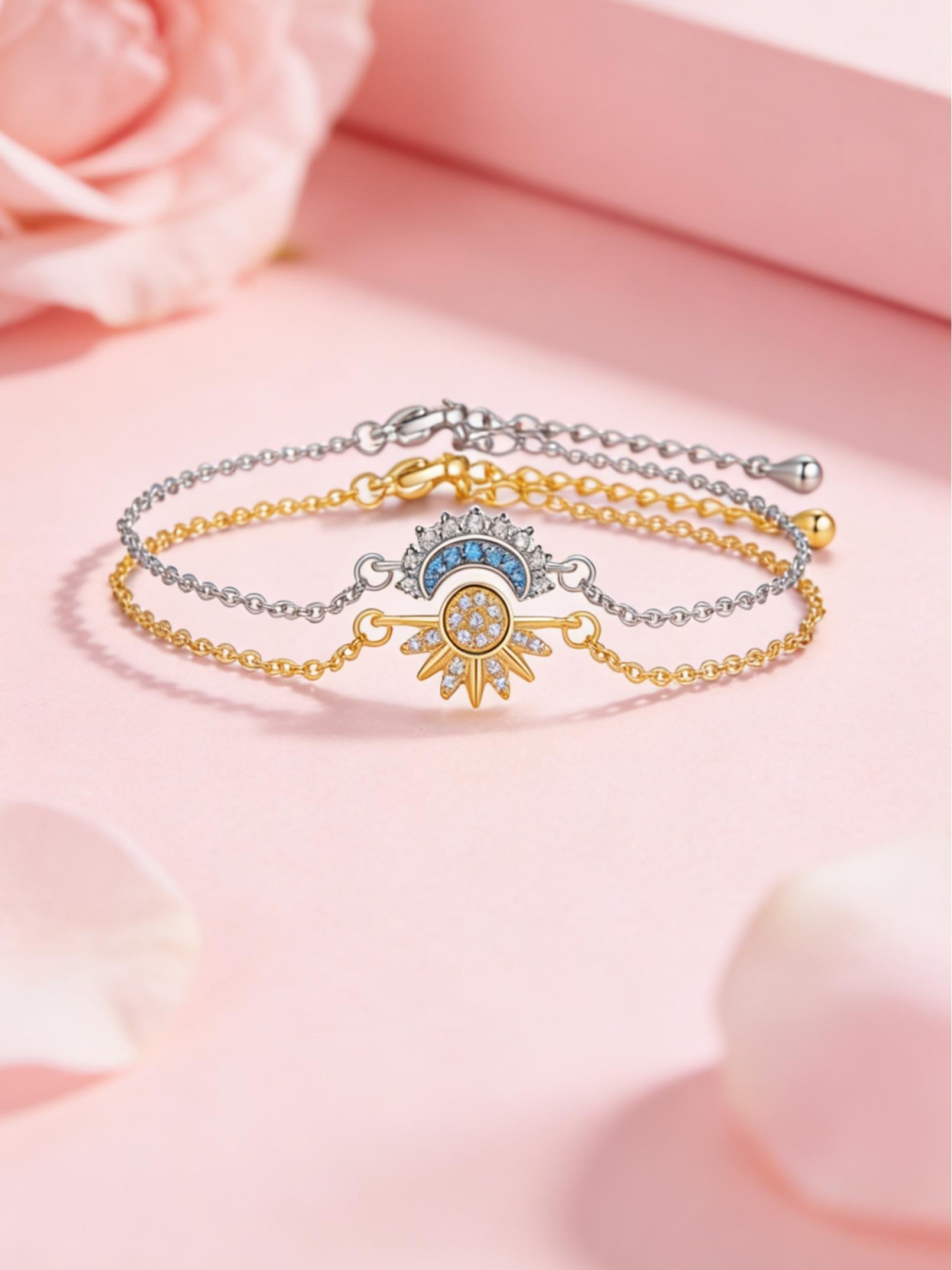 Sun and Moon Bracelet Set for bestfriend, sister gift,Stackable Gold Sun & Blue Moon Bracelet, Matching Couple/Friendship/sister Jewelry