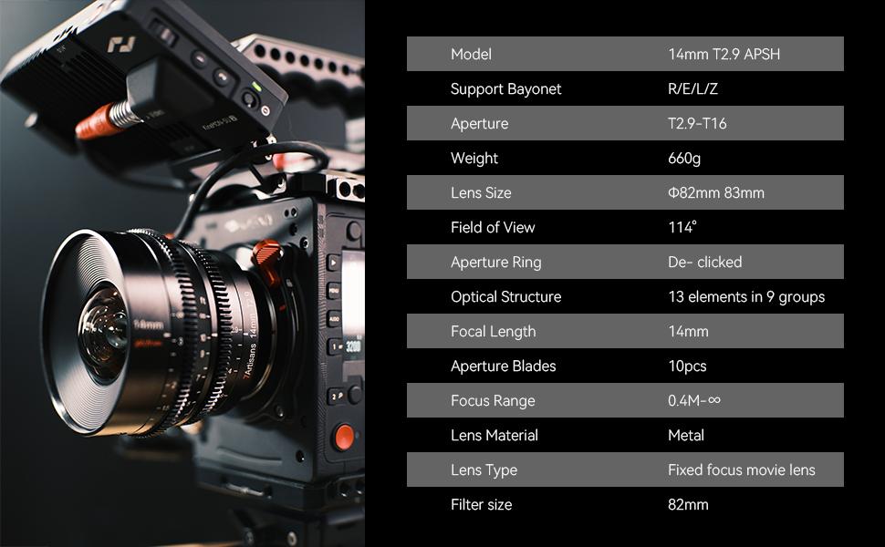 7artisans 14mm T2.9 Large Aperture 270°Focus Stroke Full-Frame 114°Ultra-Wide-Angle Spectrum Cine Lens for EOS-R RED EOS-R3 EOS-R5 EOS-R6 EOS-RP Z5 Z6 Z7 Z6II Z7II Z9 A7 A7R A7S A7II A7RII A7S II A9 A7RlII A7lII A7RIV A9 II
