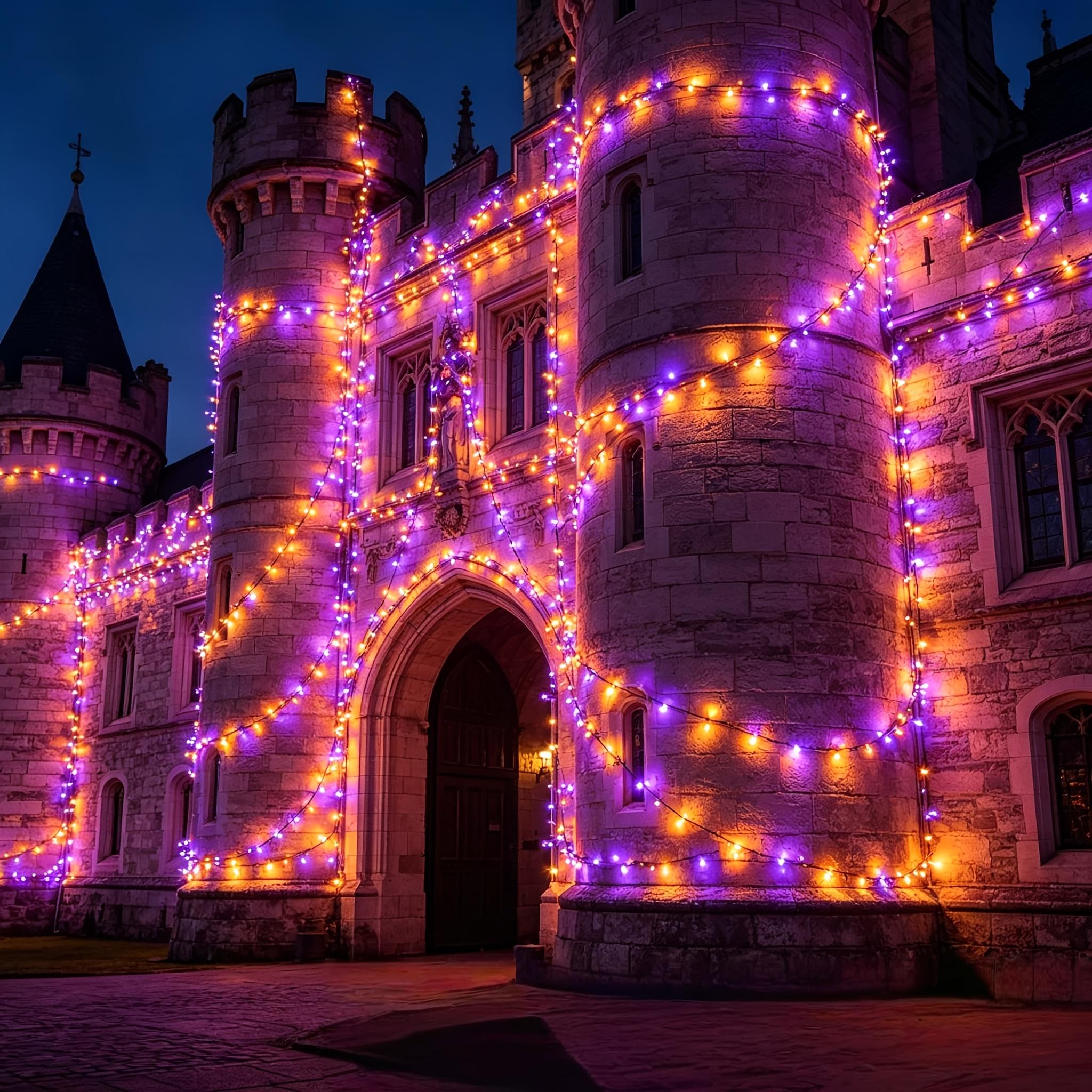 Solar LED Fairy Lights, 900-LED Purple & Orange-Purple String Lights with 8 Lighting Modes, IP54 Waterproof for Yard, Fence Illumination & Outdoor Home Improvement Decor