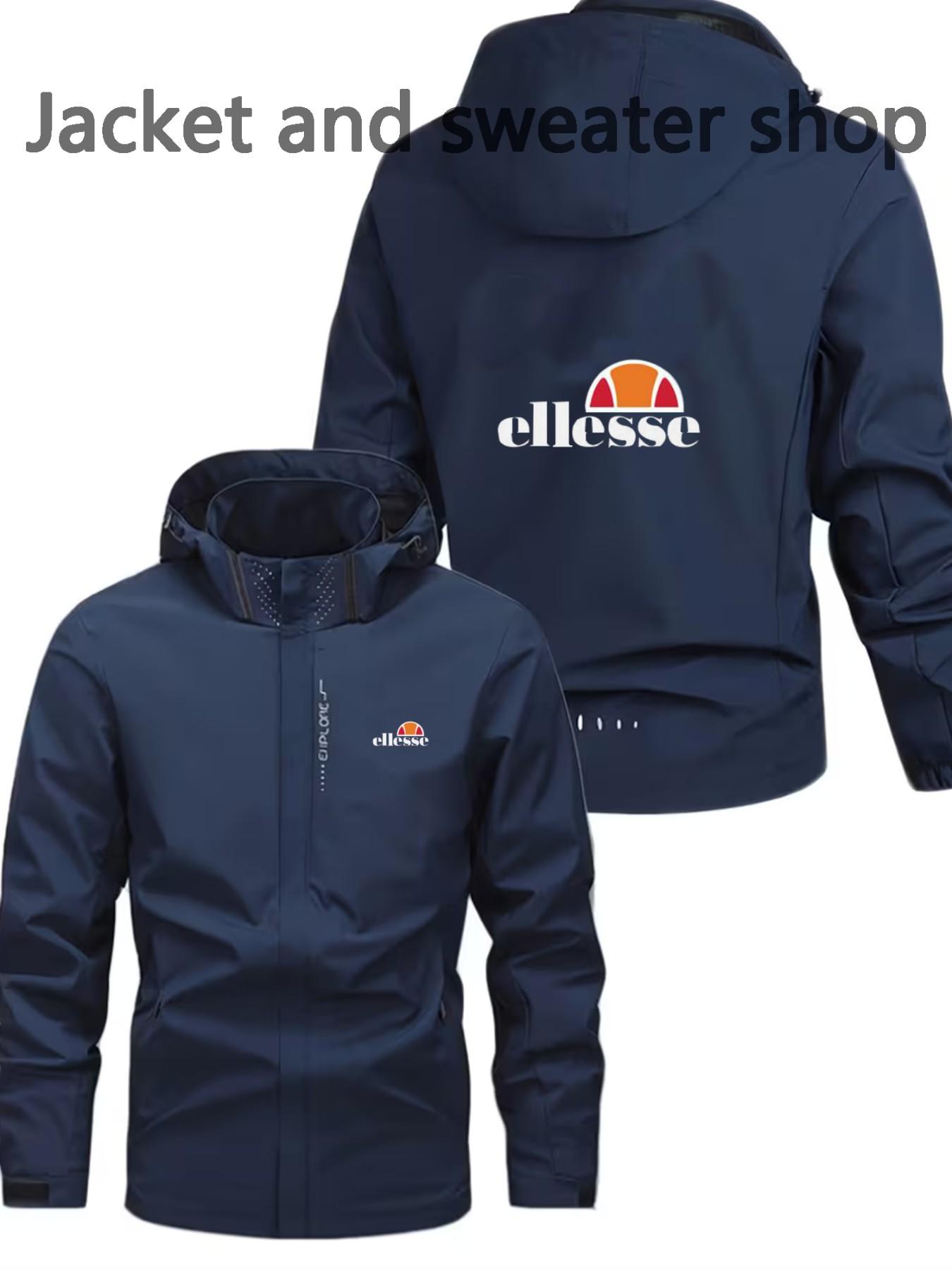 Men's Lightweight Polyester Fashion Hooded Jacket, Ellesse Print, Full Zipper Front, Casual Outdoor Spring & Fall Coat