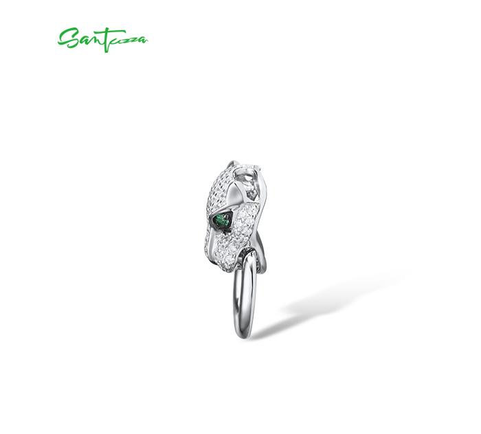 SANTUZZA 925 Silver White Cubic Zirconia Lab Created Green And Black Spinel Leopard Pendant Without Chain Fine Jewelry