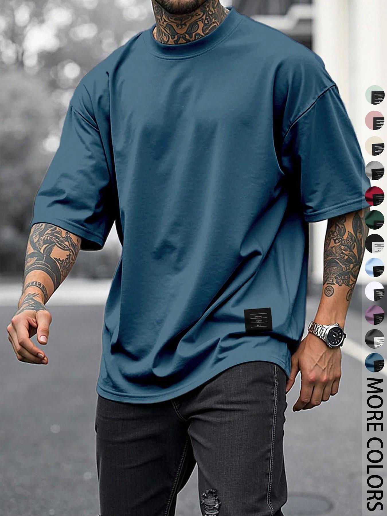 Men's Solid Short Sleeve Tee, Loose Casual Comfy Round Neck T-shirt for Summer, Fashion Men's Top for Daily Wear, Tropical