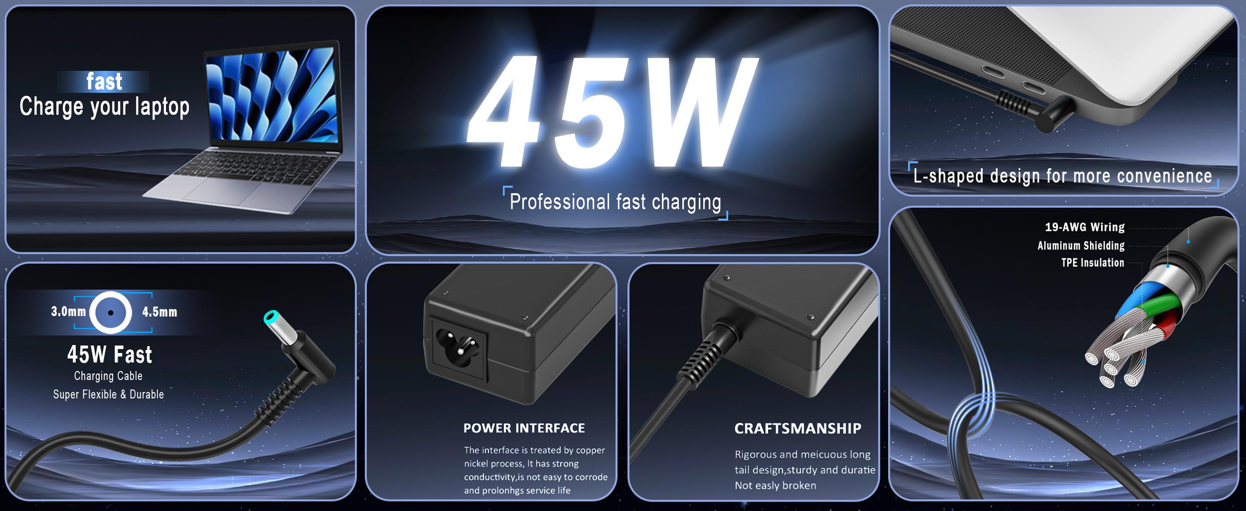 45W 19.5V 2.31A for HP Laptop Charger Blue Tip,HP Pavilion x360 11 13 15, Zbook 14u G4 G5 15u 15 G3, Notebook 15,HP Stream 13 11 14 AC Adapter with Power Cord