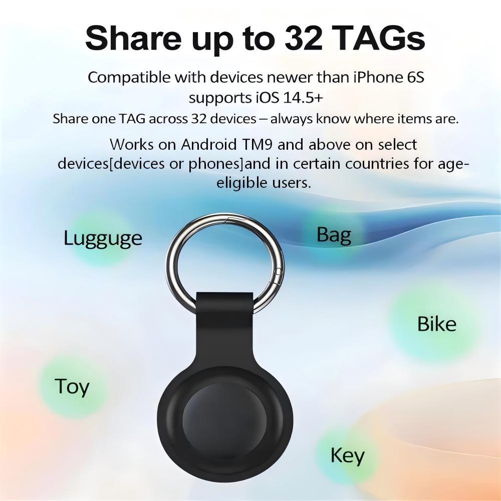 Smart tracking anti-lost tag (1 pack), compatible with Apple iOS / Google Android "Find My" apps (supports both iOS and Android systems), features a replaceable battery, and is suitable for luggage, bags, wallets, backpacks, keys, and pets.
