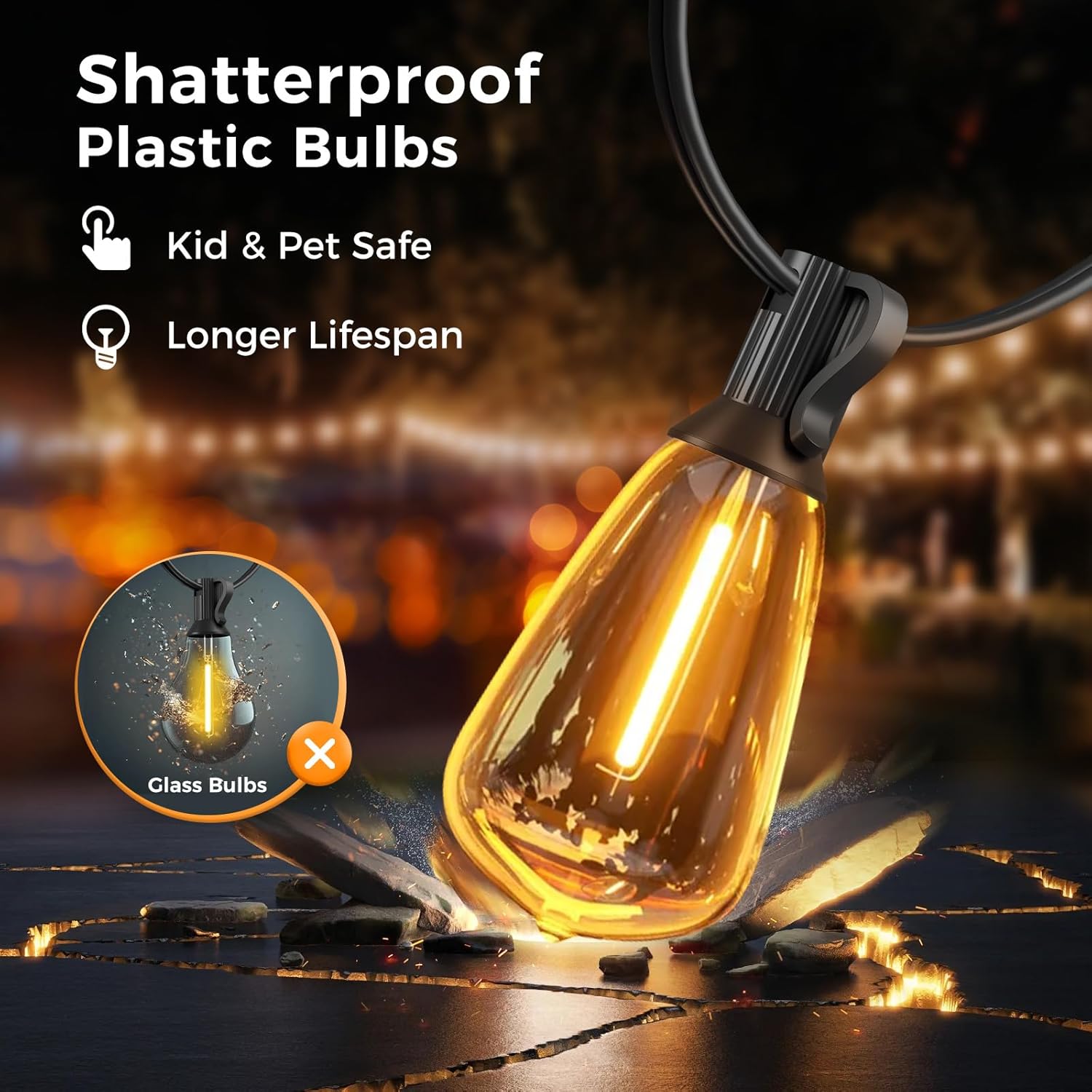 LED Outdoor String Light, 100ft Waterproof String Lights, Dimmable Outdoor Decorative Light (Dimmer is Not Included), Suitable for Garden, Yard, Patio, Balcony, LED Lights, Led Bulbs