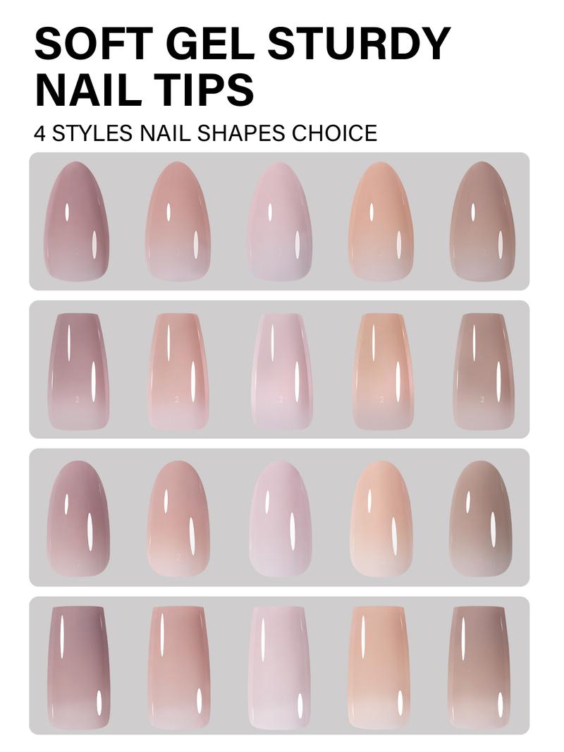 Aillsa Mixed 5 Pre-colored Press-Ons Nail Tips Set with 15g Solid Gel Glue, Mini UV Light, 15ml Base Coat&Top Coat, Spring/Summer Nails Easy to Wear gel x nail Gifts for Women Manicure Kit nail supplies Cutics gel x nail kit