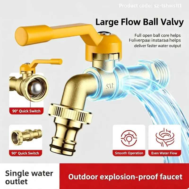 Brass Outdoor Faucet, Single/dual Outlet Garden Hose Faucet, 90 Degree Ball Valve W-Type with Quick Connector, Ideal for Lawn Irrigation, Car Washing, Laundry
