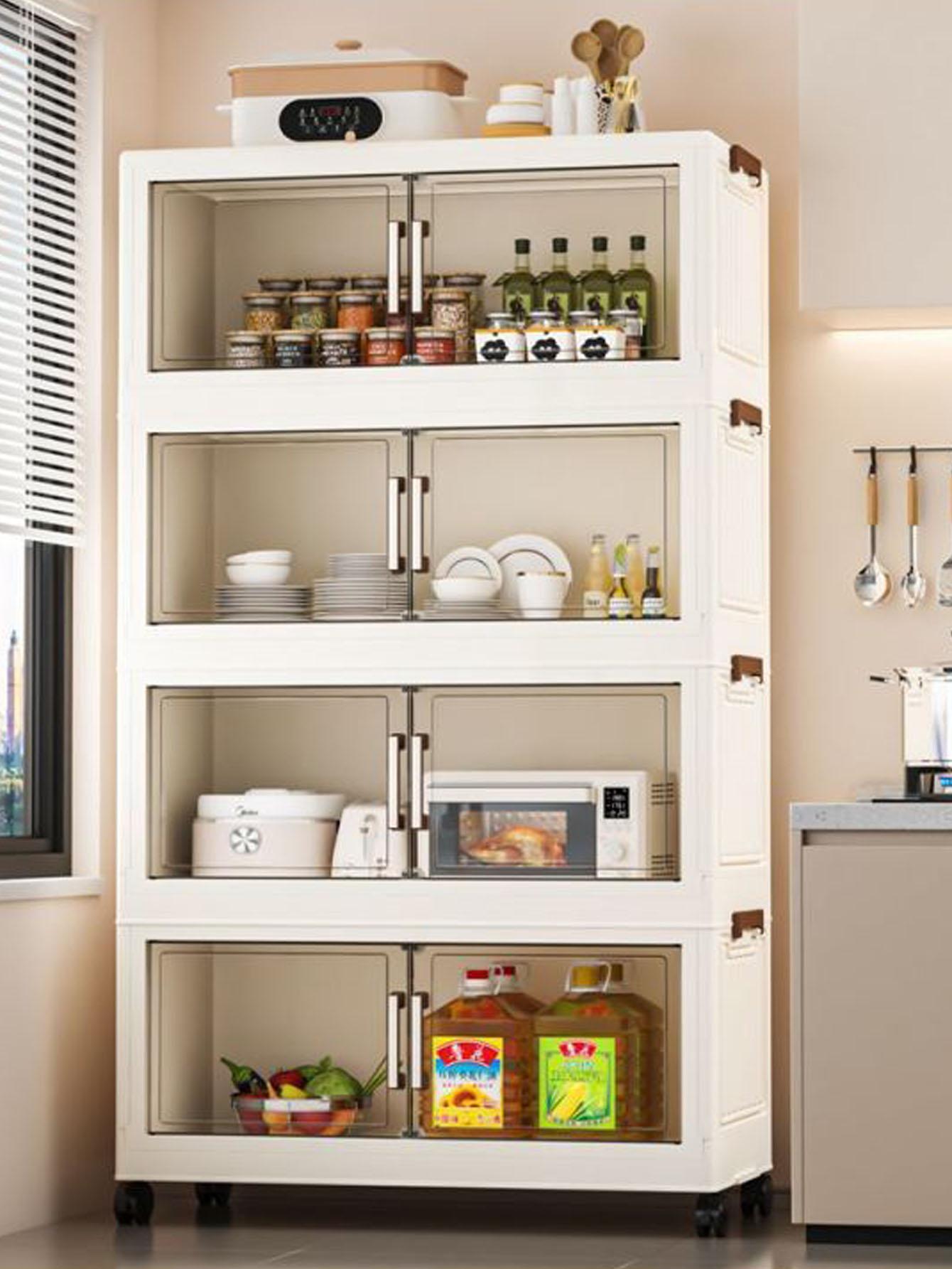 Multifunctional Foldable Storage Cabinet, Modern Mobile Display Unit for Living Room & Bedroom, Baby Toys Clothes Organizer