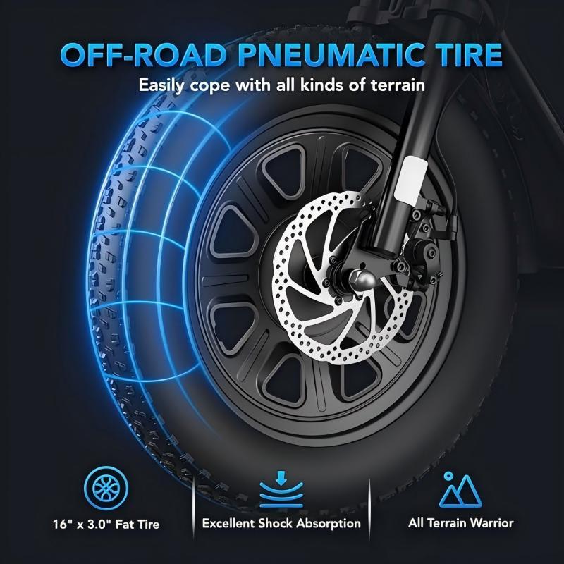 Caroma Peak 1200W Electric Scooters with Seat for Adults, 16" Fat Tire for All-Terrain, 30Miles Max Range, 20mph Top Speed, Commuter Ebike for Adults&Teens, Motorcycle Style with Carry Basket