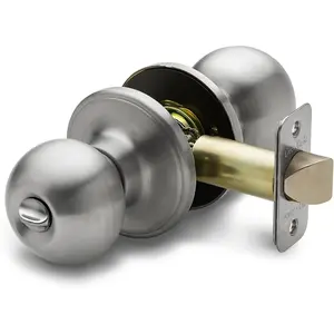 Interior Door Knob – ANSI Grade-3 Certified, Modern Heavy Duty Handle, Easy Install and Reversible  Bedroom, Bathroom & Closets – Satin Stainless (1 Pack)