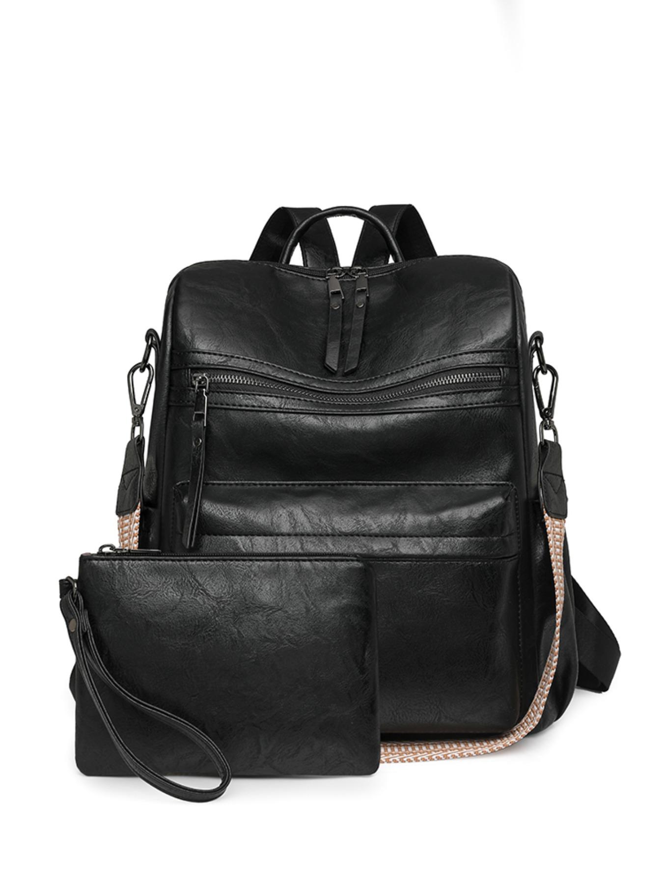 Two-Piece Backpack, Large Capacity Commuter Laptop Bag, Durable PU Material, Multi-Compartment Design, Ideal for Work, Travel, Shopping