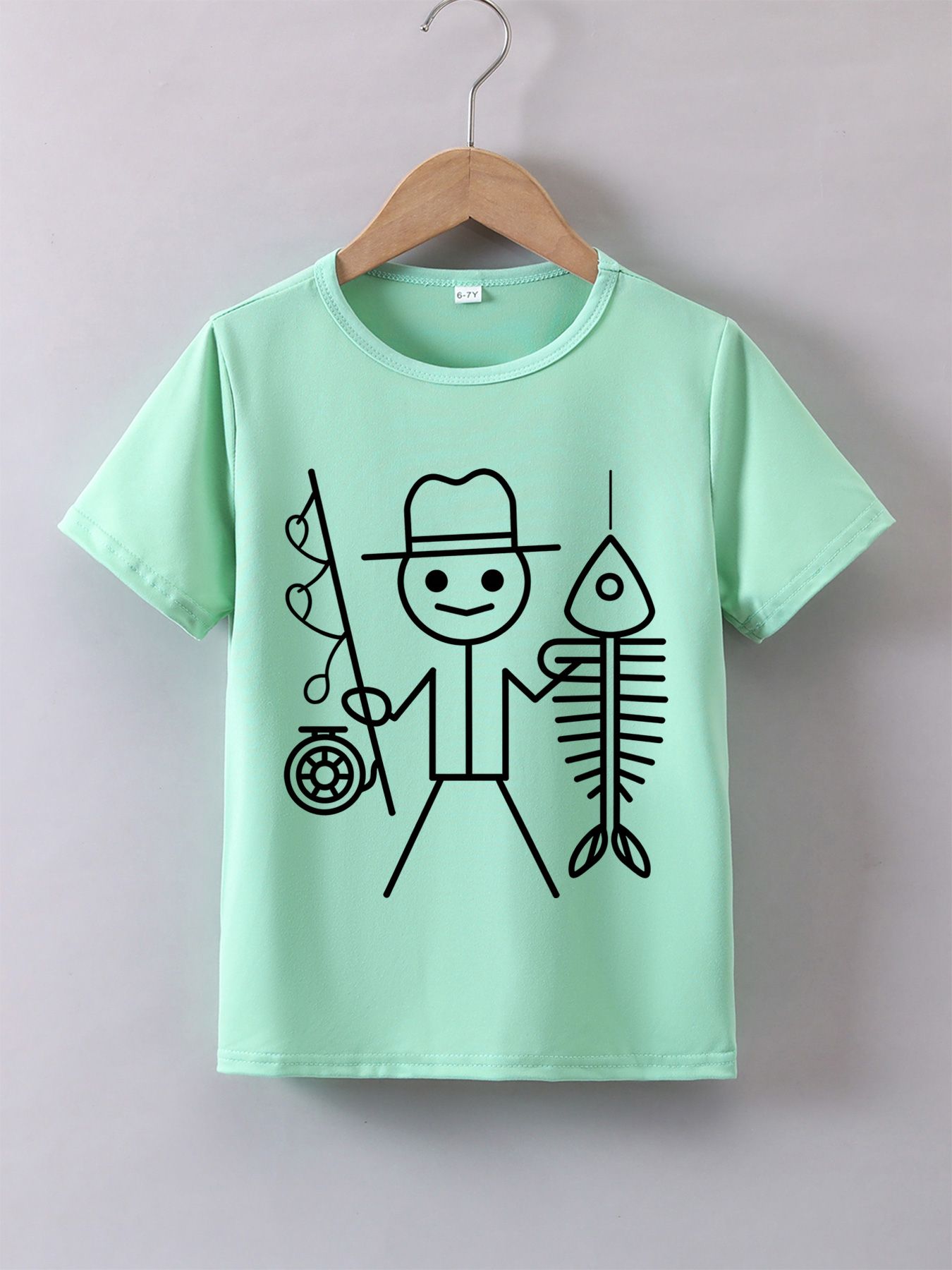Boys' Summer Breathable & Comfortable "Stick Figure" Cartoon Print (3-12Y) Casual Sports T-Shirt