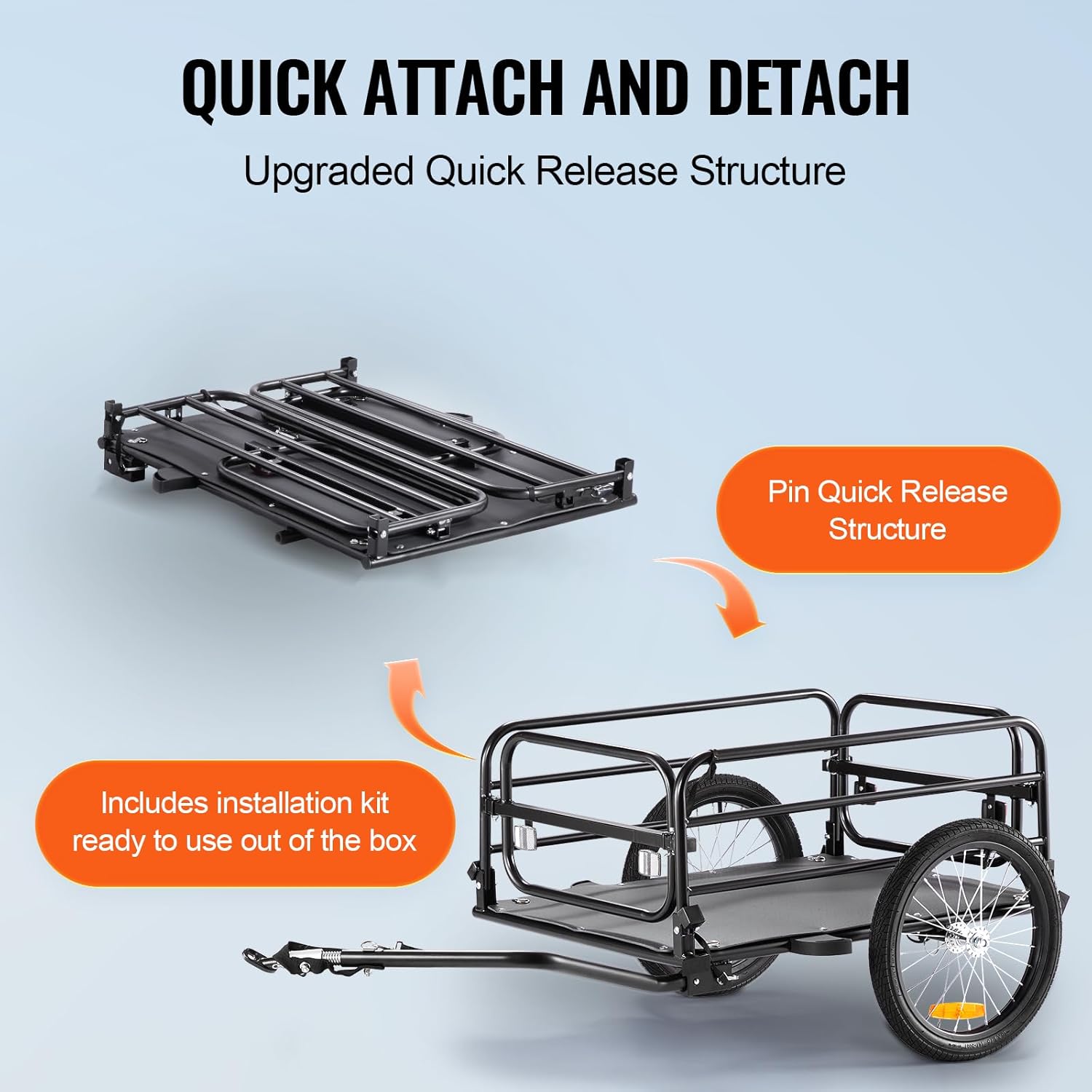 Heavy-Duty Bike Cargo Trailer with Metal Frame, 88/100/160 lbs Load Capacity, Cargo Hauling Bicycle Wagon Cart, Compact Fold for Storage, Universal Hitch Fits Most Bikes
