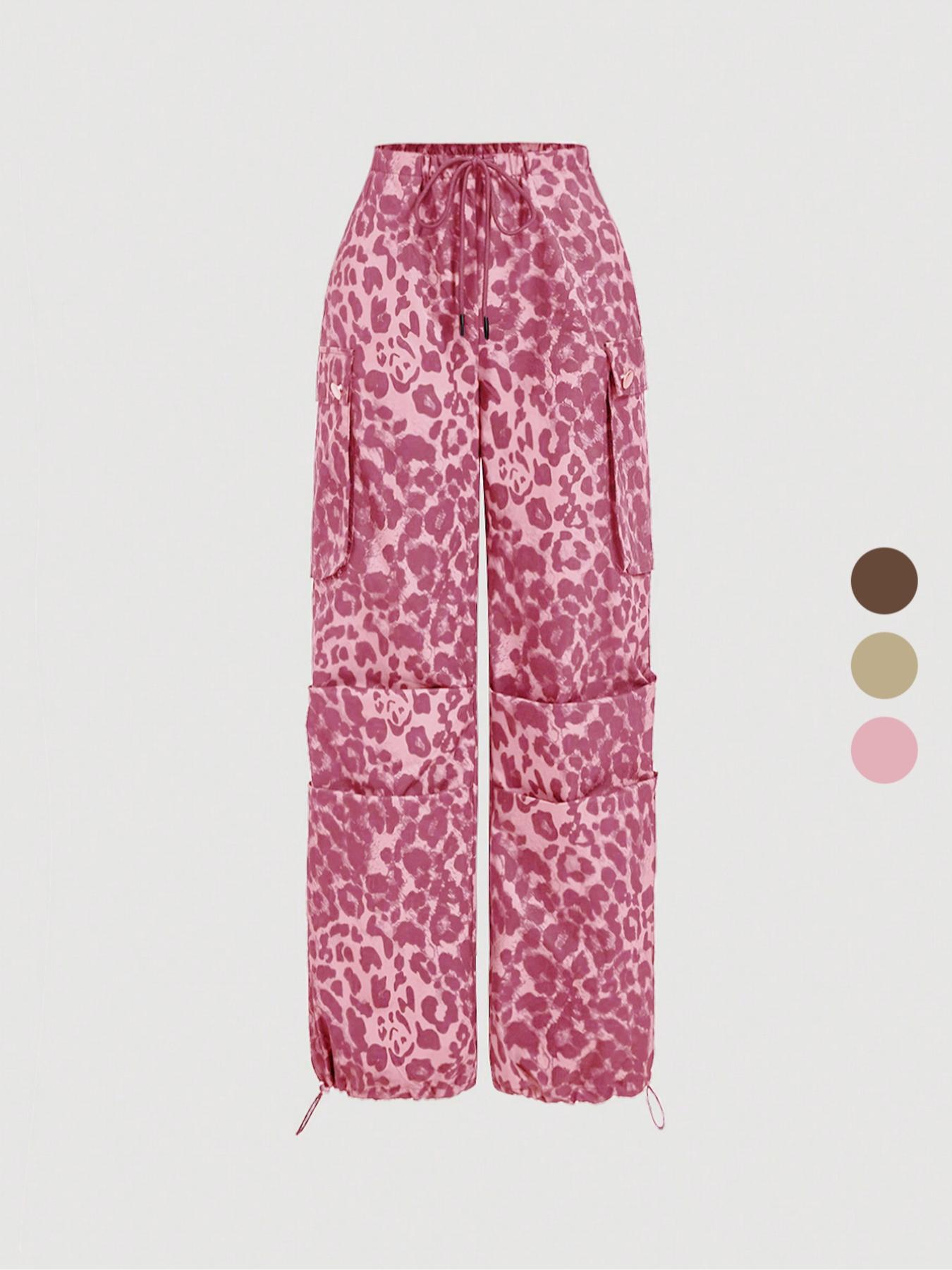 Women's Leopard Print Cargo Pants, Casual Fashion Trousers for Daily Wear, Ladies Bottoms for Summer