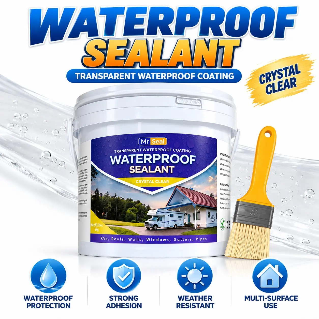 【Black Friday】Transparent Waterproof Leak Proof Paint (1 kg–5 kg), Seal Coating Waterproof Sealing Coating High-Quality Protective Coating Solution, Durable and Versatile for Multiple Applications, Invisible Waterproof Sealant