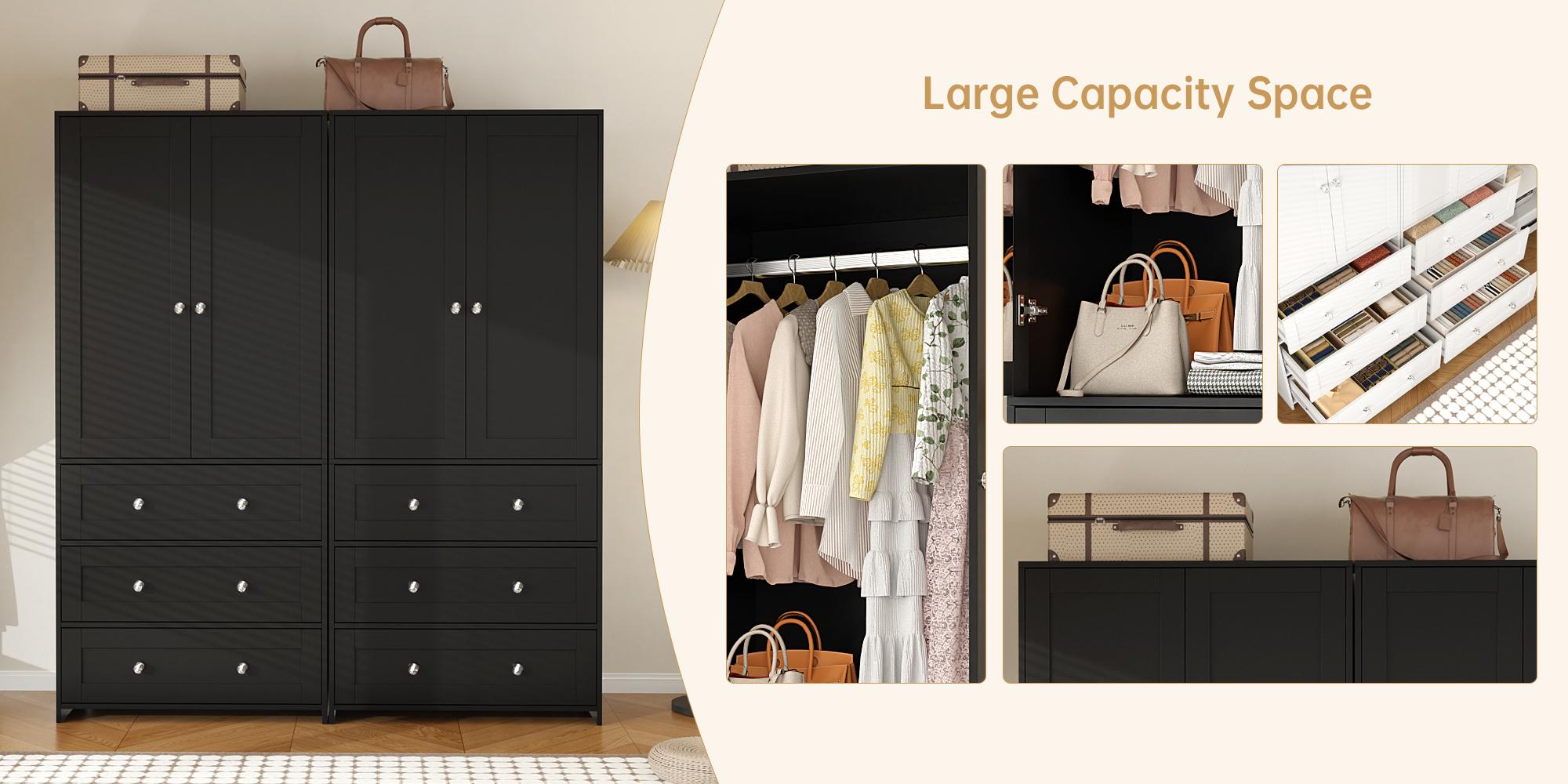 VOWNER Freestanding Wardrobe, 71" High Closet with 2 Doors and 3 Drawers, Bedroom, Living Room