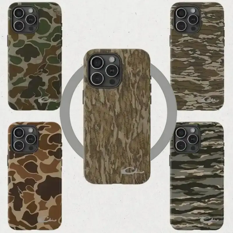 PORODO Magnetic Waterfowl Camouflage Polycarbonate Phone Case - Dual-Layer Fashion Unisex Minimalist Patterned Tough Cover for iPhone 11-17 Series, iPhone 17 Pro/ProMax (Men's Preppy Street Hunting Theme)