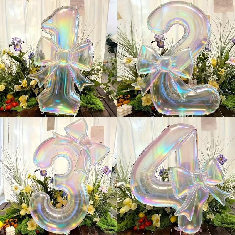 2pcs Large 40 Inch Transparent Rainbow Number Balloons, Party Decor for Graduation, Wedding, Baby Shower, Anniversary, Birthday