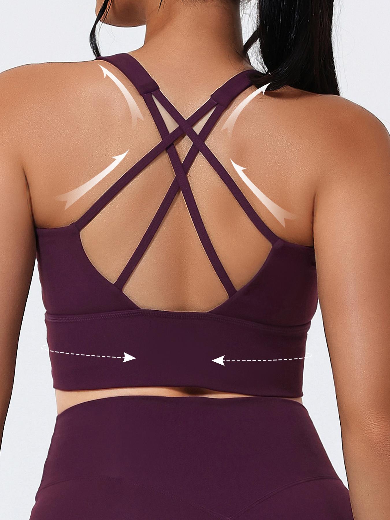 Women's Elastic Backless Sports Bra with Pads, Sexy Crossback Design, Moisture-Wicking Yoga Innerwear, U-Neck, All Seasons, Yoga Workout Activewear, Strappy Workout Bra