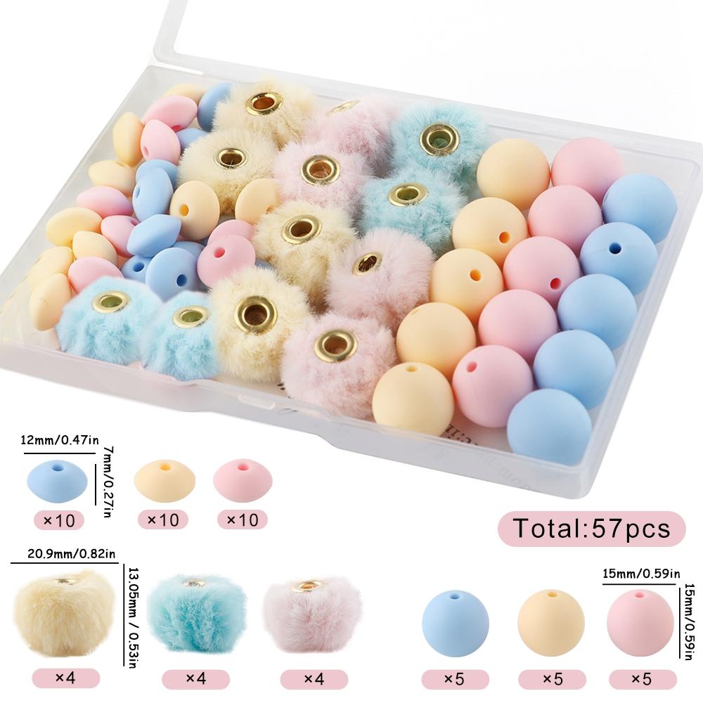 Mixed Color Plush Ball Beads Set, 57pcs/box Round Beads, DIY Jewelry Making Supplies for Necklace Earrings Bracelet Making, Jewelry Making Kit, Handmade Crafts, Jewelry Making Tools, Diy Jewelry Decoration