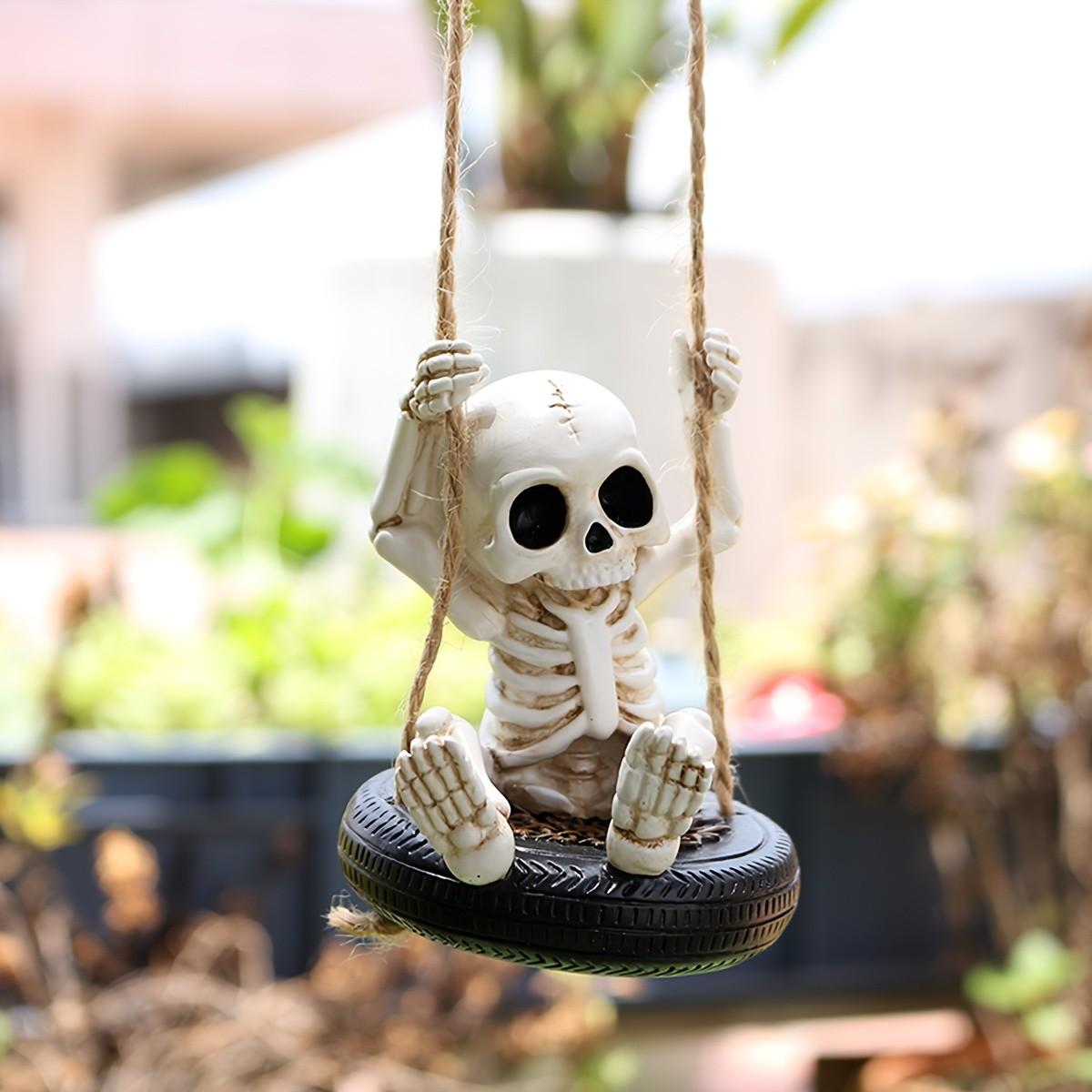 Unique Tire Swing Skull Pendant, Hanging Garden Statue, Halloween Gift, Outdoor Fall Decoration, Tree Hang Decor, Patio Lawn Accent